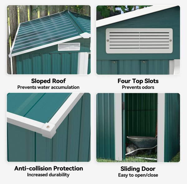 Outsunny 1.5 x 1.3m Garden Storage Shed, Outdoor Tool Organiser with Sliding Door, Sloped Roof & Mental Frame, Green Aosom UK