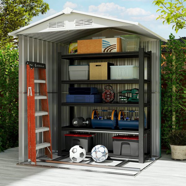 Outsunny 1.5 x 1.3m Garden Storage Shed, Outdoor Tool Organiser with Sliding Door, Sloped Roof & Mental Frame, Green Aosom UK