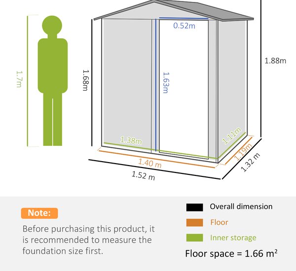 Outsunny 1.5 x 1.3m Garden Storage Shed, Outdoor Tool Organiser with Sliding Door, Sloped Roof & Mental Frame, Green Aosom UK