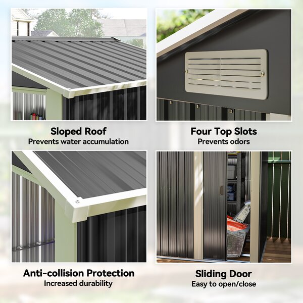 Outsunny 5 x 4ft Metal Garden Shed Storage, Tool Storage Shed with Floor Foundation, Sliding Door and Sloped Roof for Garden, Grey Aosom UK