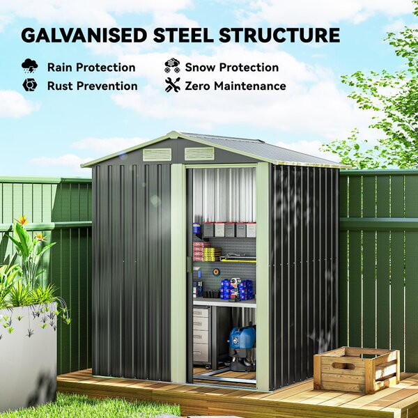 Outsunny 5 x 4ft Metal Garden Shed Storage, Tool Storage Shed with Floor Foundation, Sliding Door and Sloped Roof for Garden, Grey Aosom UK