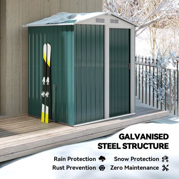Outsunny 1.5 x 1.3m Garden Storage Shed, Outdoor Tool Organiser with Sliding Door, Sloped Roof & Mental Frame, Green Aosom UK