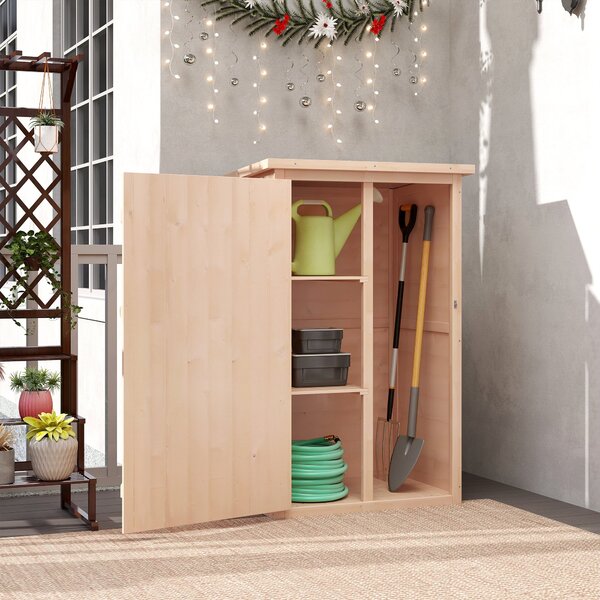 Outsunny Wooden Garden Sheds, Fir Wood Tool Cabinet Organiser Small Shed with Shelves and Bolt Latch, 75L x 56W x115Hcm Aosom UK
