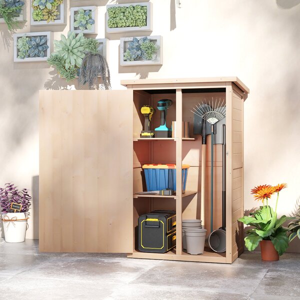 Outsunny Wooden Garden Sheds, Fir Wood Tool Cabinet Organiser Small Shed with Shelves and Bolt Latch, 75L x 56W x115Hcm Aosom UK