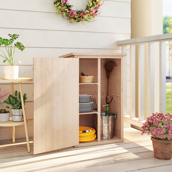 Outsunny Wooden Garden Sheds, Fir Wood Tool Cabinet Organiser Small Shed with Shelves and Bolt Latch, 75L x 56W x115Hcm Aosom UK
