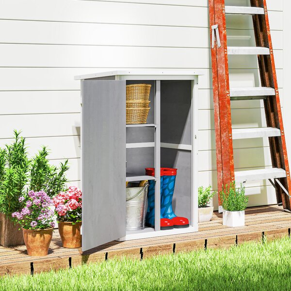Outsunny Wooden Garden Storage Shed Fir Wood Tool Cabinet Organiser with Shelves 75L x 56W x115Hcm Grey Aosom UK
