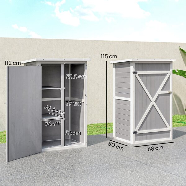 Outsunny Wooden Garden Storage Shed Fir Wood Tool Cabinet Organiser with Shelves 75L x 56W x115Hcm Grey Aosom UK