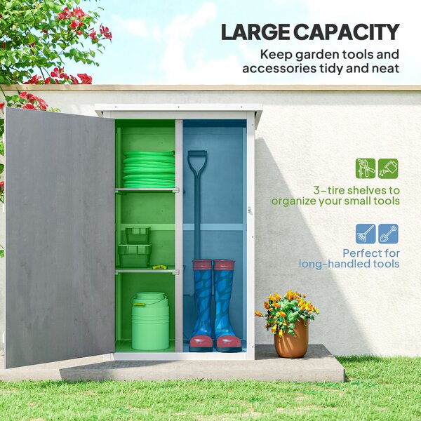 Outsunny Wooden Garden Storage Shed Fir Wood Tool Cabinet Organiser with Shelves 75L x 56W x115Hcm Grey Aosom UK