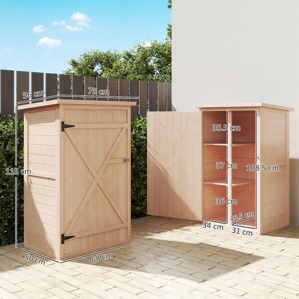 Outsunny Wooden Garden Sheds, Fir Wood Tool Cabinet Organiser Small Shed with Shelves and Bolt Latch, 75L x 56W x115Hcm Aosom UK