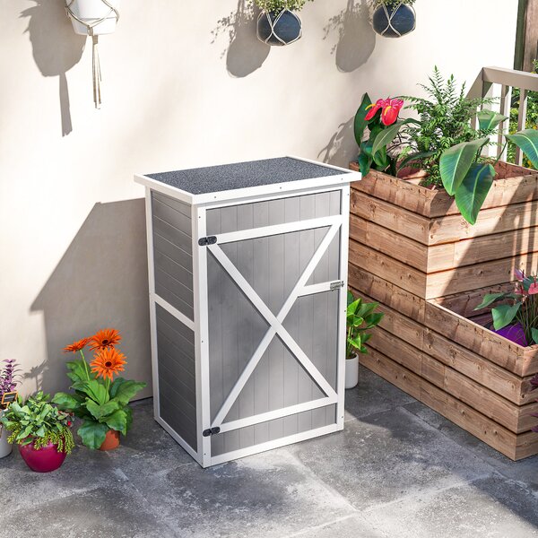 Outsunny Wooden Garden Storage Shed Fir Wood Tool Cabinet Organiser with Shelves 75L x 56W x115Hcm Grey Aosom UK