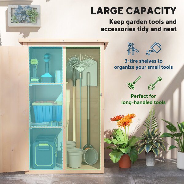 Outsunny Wooden Garden Sheds, Fir Wood Tool Cabinet Organiser Small Shed with Shelves and Bolt Latch, 75L x 56W x115Hcm Aosom UK