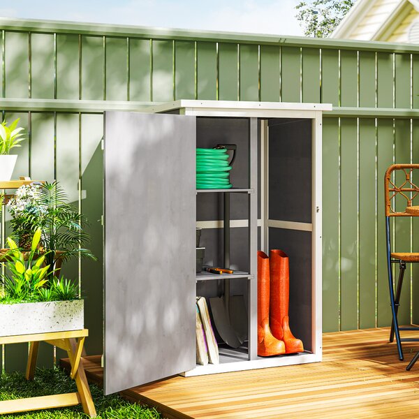 Outsunny Wooden Garden Storage Shed Fir Wood Tool Cabinet Organiser with Shelves 75L x 56W x115Hcm Grey Aosom UK