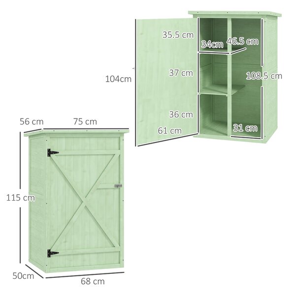Outsunny Wooden Garden Sheds, Garden Storage Shed with Shelves and Bolt Latch, 75L x 56W x115H cm, Green Aosom UK