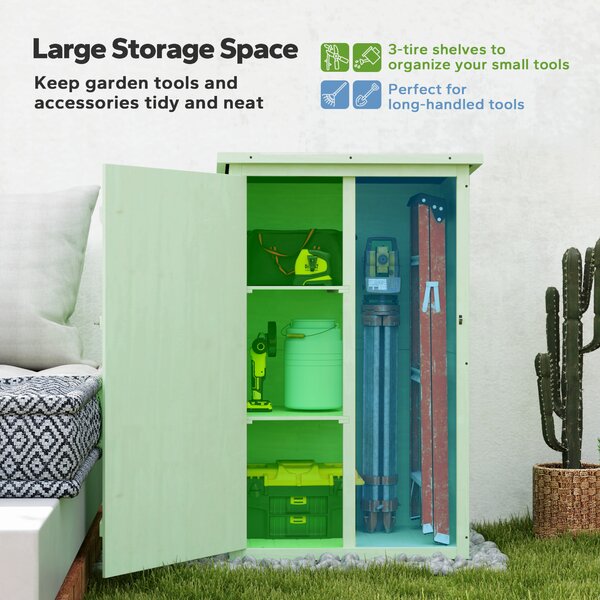 Outsunny Wooden Garden Sheds, Garden Storage Shed with Shelves and Bolt Latch, 75L x 56W x115H cm, Green Aosom UK