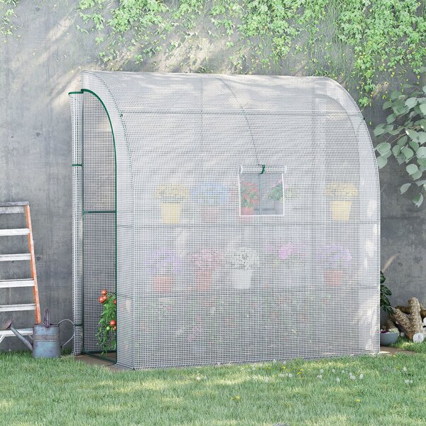 Outsunny Walk-In Lean to Polytunnel Greenhouse with Windows and Doors 2 Tiers 4 Wired Shelves 200L x 100W x 215Hcm White Aosom UK