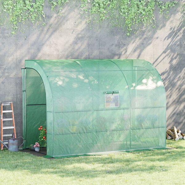 Outsunny Lean to Greenhouse Walk in Greenhouse with Windows & Doors, 2 Tiers 6 Wired Shelves, 300L x 150W x 215Hcm, Green Aosom UK