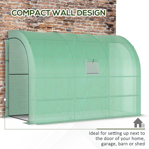 Outsunny Lean to Greenhouse Walk in Greenhouse with Windows & Doors, 2 Tiers 6 Wired Shelves, 300L x 150W x 215Hcm, Green Aosom UK