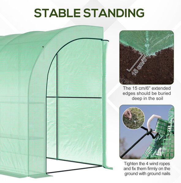 Outsunny Lean to Greenhouse Walk in Greenhouse with Windows & Doors, 2 Tiers 6 Wired Shelves, 300L x 150W x 215Hcm, Green Aosom UK