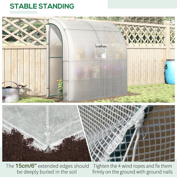 Outsunny Walk-In Lean to Polytunnel Greenhouse with Windows and Doors 2 Tiers 4 Wired Shelves 200L x 100W x 215Hcm White Aosom UK