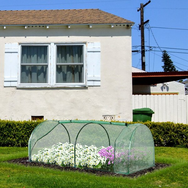 Outsunny Tunnel Greenhouse, Steel Frame Outdoor Grow House with PE Cover, Roll-up Door, Green, 200x100x80cm Aosom UK