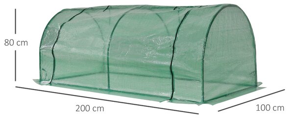 Outsunny Tunnel Greenhouse, Steel Frame Outdoor Grow House with PE Cover, Roll-up Door, Green, 200x100x80cm Aosom UK
