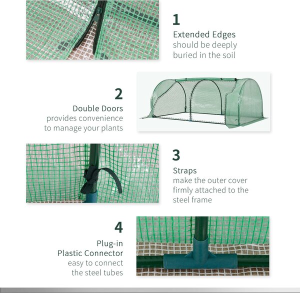 Outsunny Tunnel Greenhouse, Steel Frame Outdoor Grow House with PE Cover, Roll-up Door, Green, 200x100x80cm Aosom UK