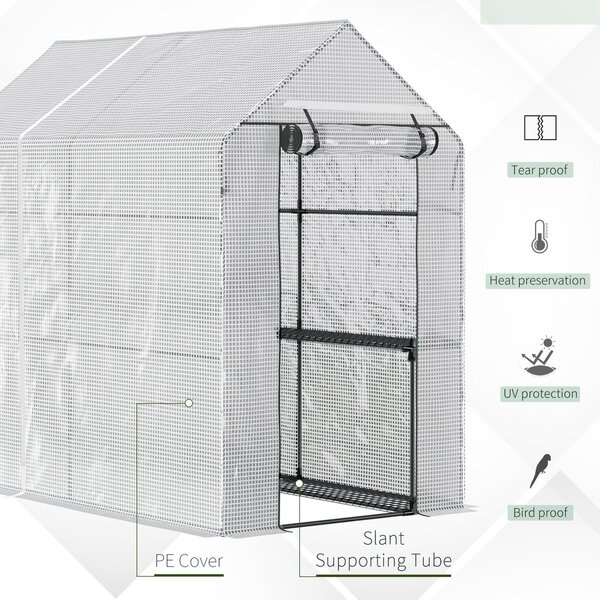 Outsunny Walk in Garden Greenhouse with Shelves Polytunnel Steeple Grow House 186L x 120W 190Hcm White Aosom UK