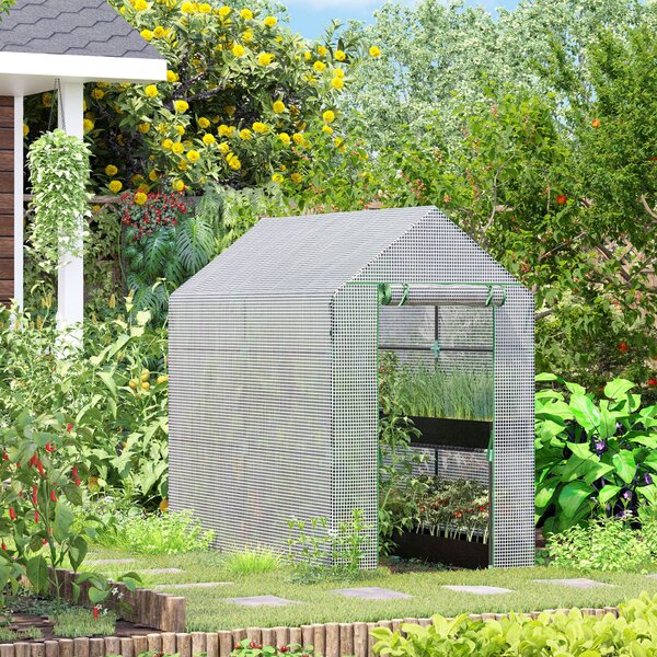 Outsunny Walk in Garden Greenhouse with Shelves Polytunnel Steeple Grow House 186L x 120W 190Hcm White Aosom UK