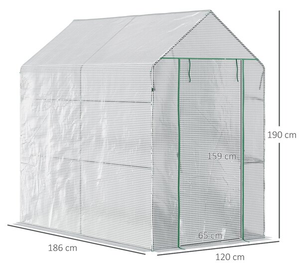 Outsunny Walk in Garden Greenhouse with Shelves Polytunnel Steeple Grow House 186L x 120W 190Hcm White Aosom UK