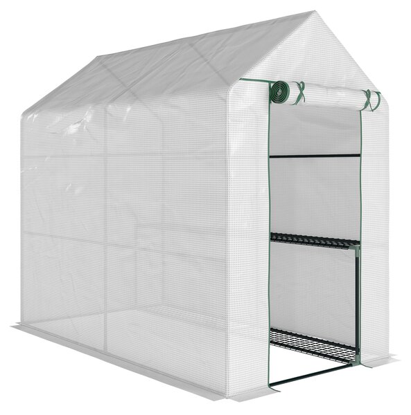 Outsunny Walk in Garden Greenhouse with Shelves Polytunnel Steeple Grow House 186L x 120W 190Hcm White Aosom UK