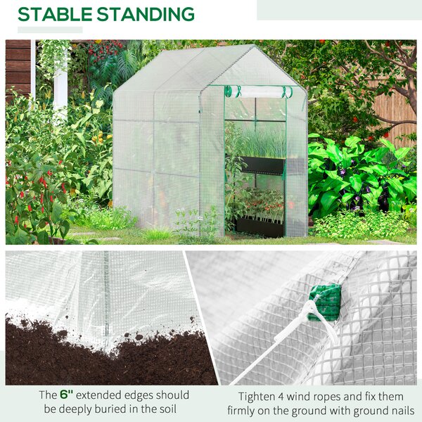 Outsunny Walk in Garden Greenhouse with Shelves Polytunnel Steeple Grow House 186L x 120W 190Hcm White Aosom UK