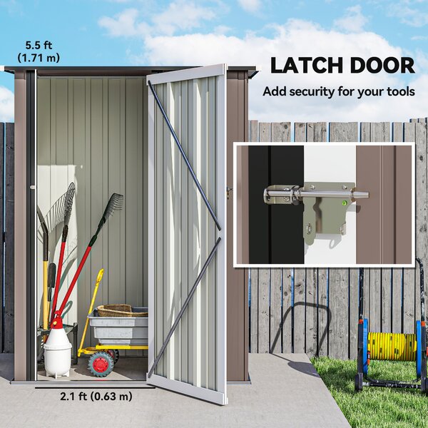 Outsunny 5 x 3ft Garden Storage Shed with Sloped Roof, Lockable Door for Tools and Equipment, Metallic, Brown Aosom UK