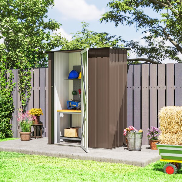 Outsunny 5 x 3ft Garden Storage Shed with Sloped Roof, Lockable Door for Tools and Equipment, Metallic, Brown Aosom UK