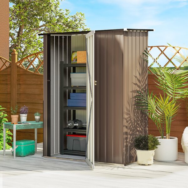 Outsunny 5 x 3ft Garden Storage Shed with Sloped Roof, Lockable Door for Tools and Equipment, Metallic, Brown Aosom UK