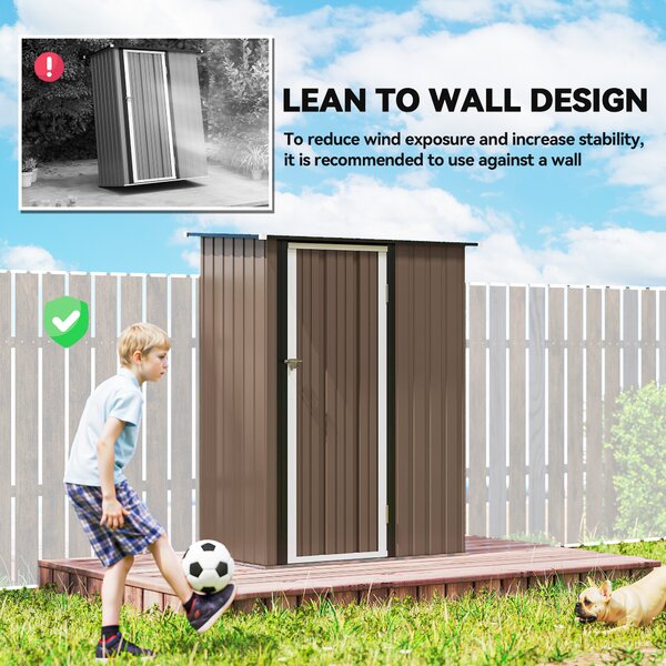 Outsunny 5 x 3ft Garden Storage Shed with Sloped Roof, Lockable Door for Tools and Equipment, Metallic, Brown Aosom UK