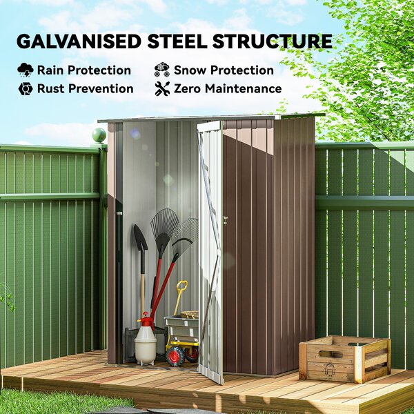 Outsunny 5 x 3ft Garden Storage Shed with Sloped Roof, Lockable Door for Tools and Equipment, Metallic, Brown Aosom UK
