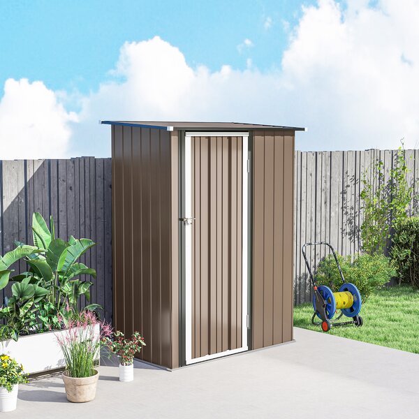 Outsunny 5 x 3ft Garden Storage Shed with Sloped Roof, Lockable Door for Tools and Equipment, Metallic, Brown Aosom UK