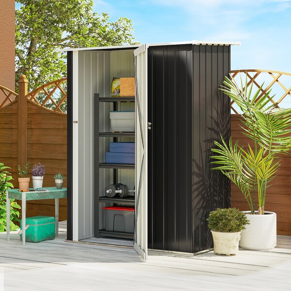 Outsunny Garden Storage Shed, Outdoor Tool Shed with Sloped Roof, Lockable Door for Equipment, Bikes, Grey, 142 x 84 x 189cm Aosom UK