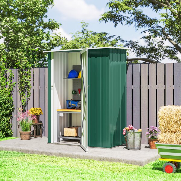Outsunny 4.7 x 2.8ft Outdoor Storage Shed, Outdoor Metal Shed Waterproof with Sloped Roof, Weather-Resistant, Paint Green Aosom UK