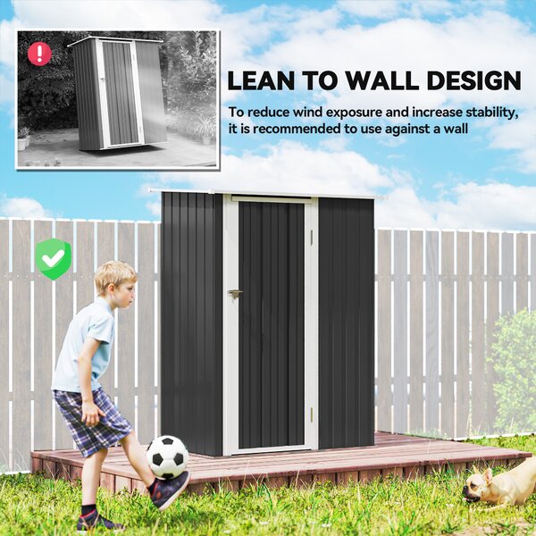 Outsunny Garden Storage Shed, Outdoor Tool Shed with Sloped Roof, Lockable Door for Equipment, Bikes, Grey, 142 x 84 x 189cm Aosom UK