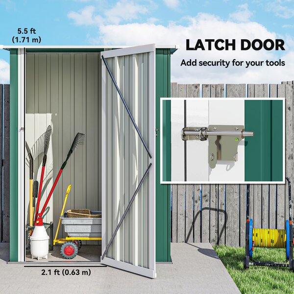 Outsunny 4.7 x 2.8ft Outdoor Storage Shed, Outdoor Metal Shed Waterproof with Sloped Roof, Weather-Resistant, Paint Green Aosom UK