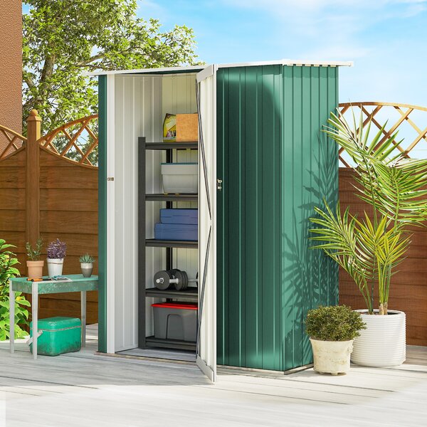 Outsunny 4.7 x 2.8ft Outdoor Storage Shed, Outdoor Metal Shed Waterproof with Sloped Roof, Weather-Resistant, Paint Green Aosom UK