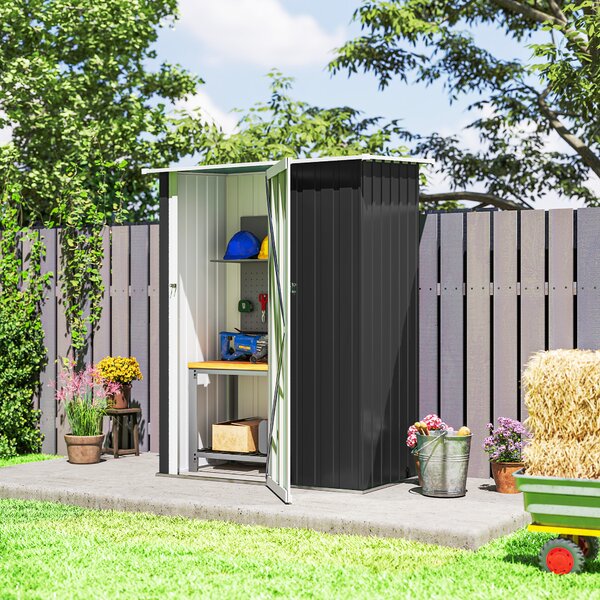 Outsunny Garden Storage Shed, Outdoor Tool Shed with Sloped Roof, Lockable Door for Equipment, Bikes, Grey, 142 x 84 x 189cm Aosom UK