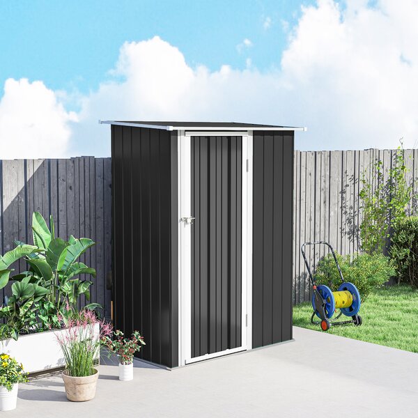 Outsunny Garden Storage Shed, Outdoor Tool Shed with Sloped Roof, Lockable Door for Equipment, Bikes, Grey, 142 x 84 x 189cm Aosom UK