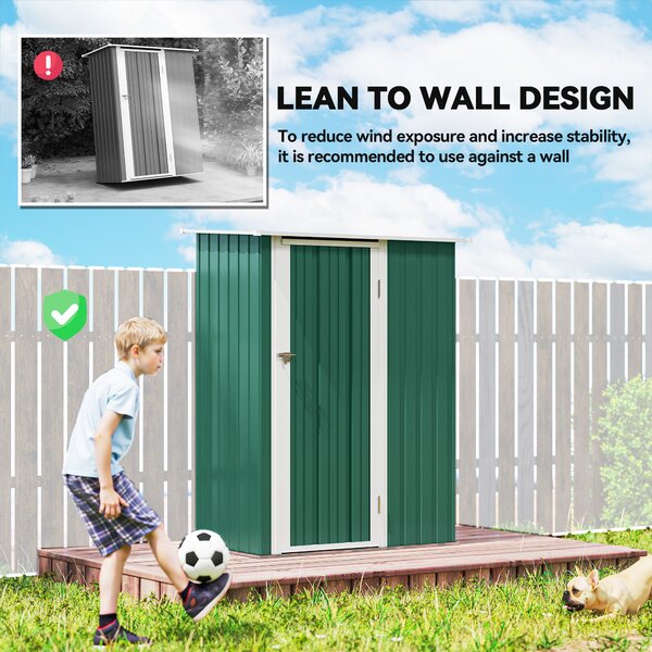 Outsunny 4.7 x 2.8ft Outdoor Storage Shed, Outdoor Metal Shed Waterproof with Sloped Roof, Weather-Resistant, Paint Green Aosom UK