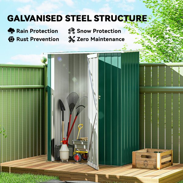 Outsunny 4.7 x 2.8ft Outdoor Storage Shed, Outdoor Metal Shed Waterproof with Sloped Roof, Weather-Resistant, Paint Green Aosom UK