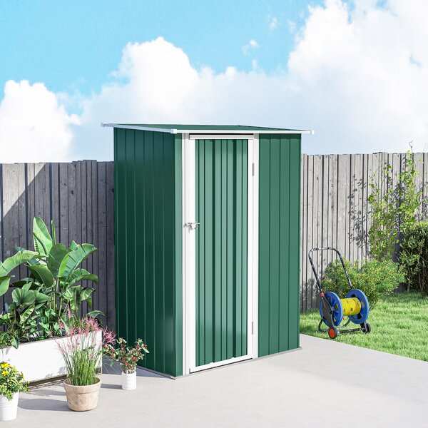 Outsunny 4.7 x 2.8ft Outdoor Storage Shed, Outdoor Metal Shed Waterproof with Sloped Roof, Weather-Resistant, Paint Green Aosom UK