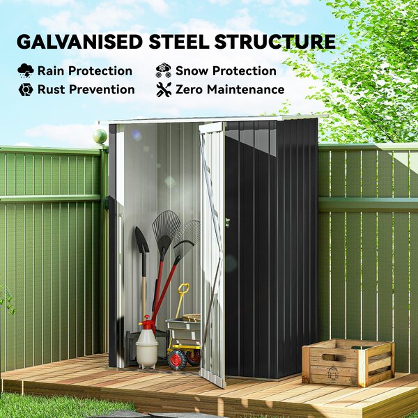Outsunny Garden Storage Shed, Outdoor Tool Shed with Sloped Roof, Lockable Door for Equipment, Bikes, Grey, 142 x 84 x 189cm Aosom UK