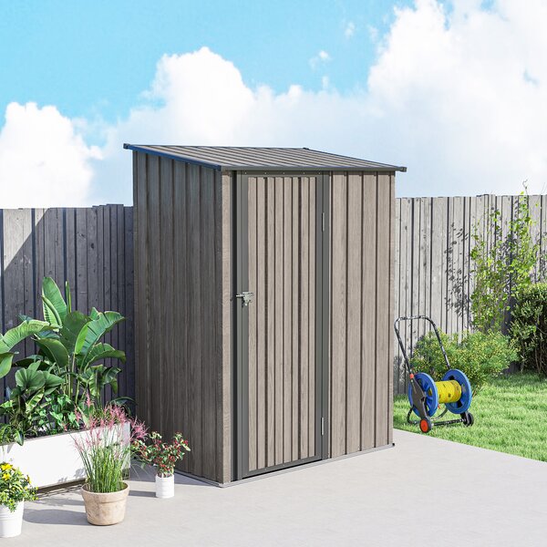 Outsunny 5x3 Garden Shed Metal Construction with Sloped Roof, Lockable Door, Perfect for Gardeners & DIY Enthusiasts, Light Grey Aosom UK