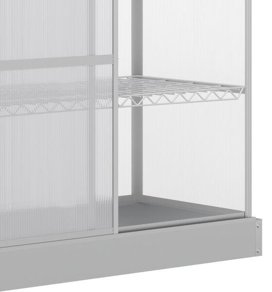 Outsunny 3-Tier Mini Greenhouse Garden Cold Frame Plant Growth House w / Polycarbonate Panels, Openable Roof, 129.5 x 58 x 140 cm, Silver